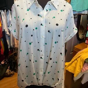 Signature Studio White Shirt with Green and Black Dots